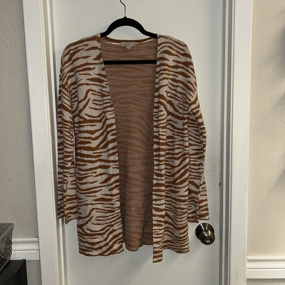 Loft Outlet Orange Zebra Print Long Sleeve Open Duster Cardigan Petite Medium - Picture 2 of 7
